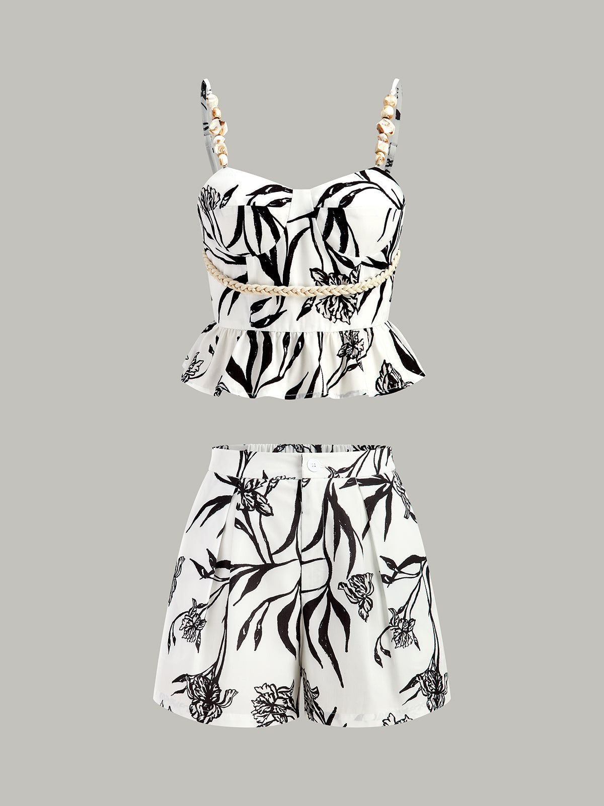 Çiçek Desenli Peplum Bluz Ve Şort Takımı