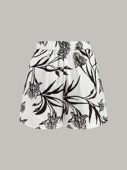 Çiçek Desenli Peplum Bluz Ve Şort Takımı