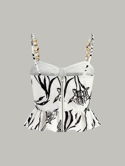 Çiçek Desenli Peplum Bluz Ve Şort Takımı