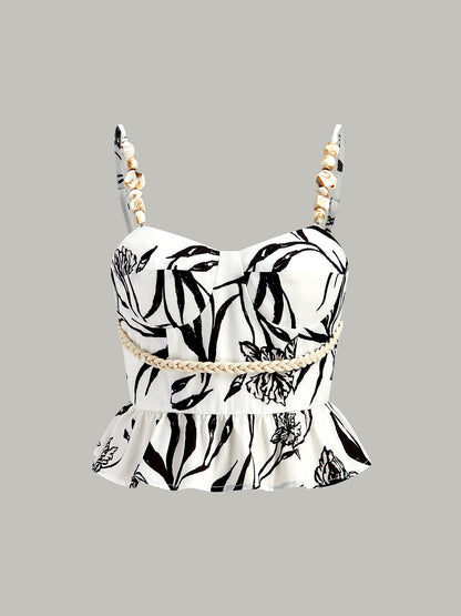 Çiçek Desenli Peplum Bluz Ve Şort Takımı