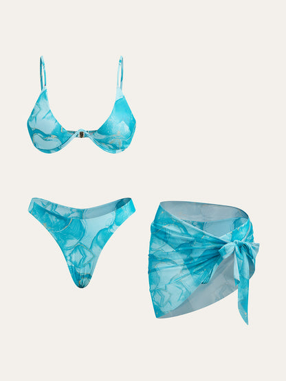 Mermer Desenli Bikini Takımı Ve Üst Etek