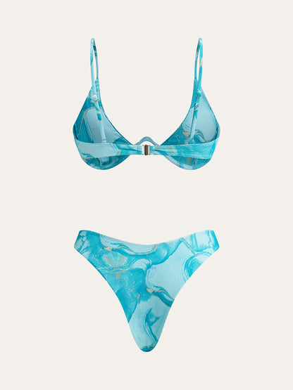 Mermer Desenli Bikini Takımı Ve Üst Etek