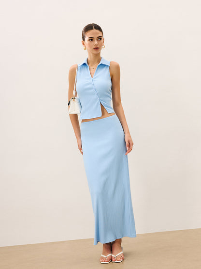 Kolsuz Crop Top Ve Maxi Etek Takımı