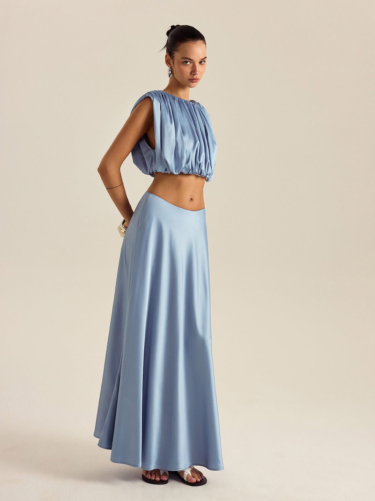 Büzgülü Crop Top Etek Takımı