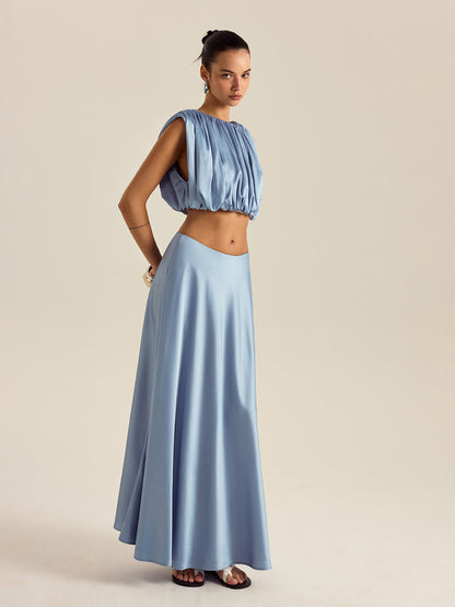 Büzgülü Crop Top Etek Takımı