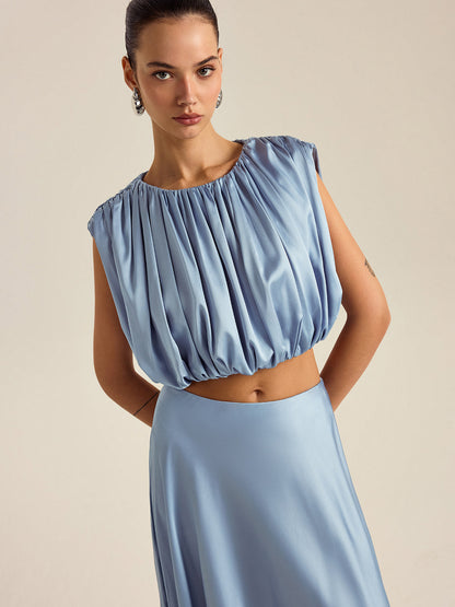 Büzgülü Crop Top Etek Takımı
