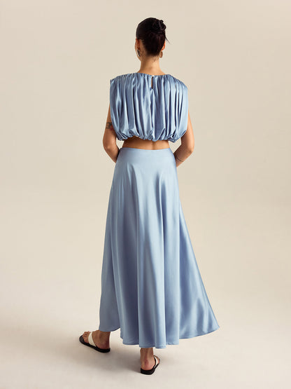 Büzgülü Crop Top Etek Takımı