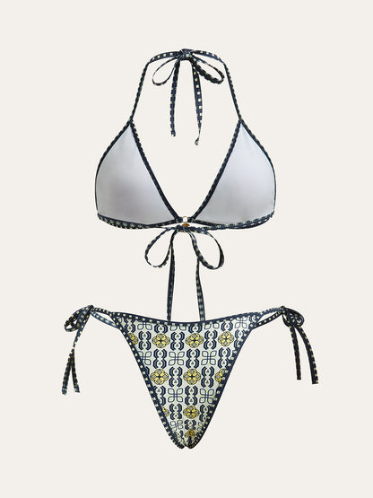 Desenli Askılı Bikini Takımı