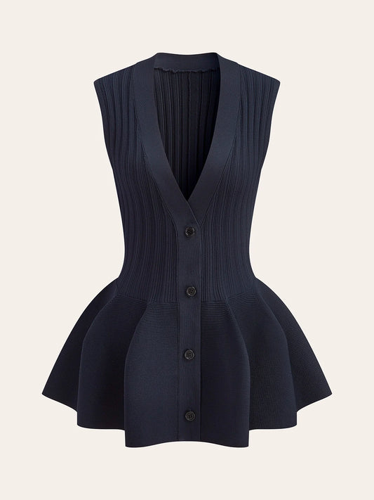 Yapılandırılmış Peplum Düğmeli Örme Yelek