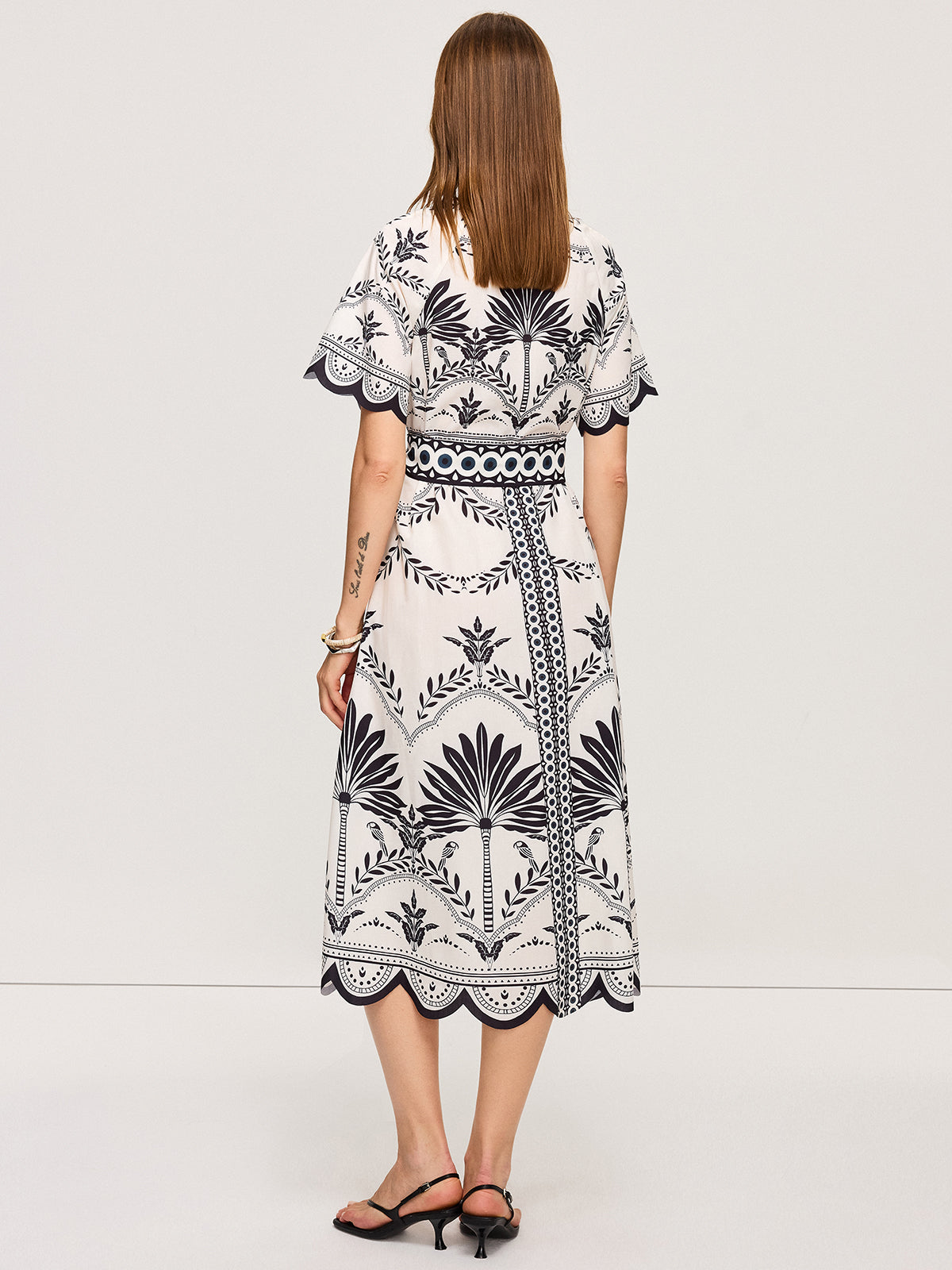 Boho Çiçek Desenli V Yaka Midi Elbise
