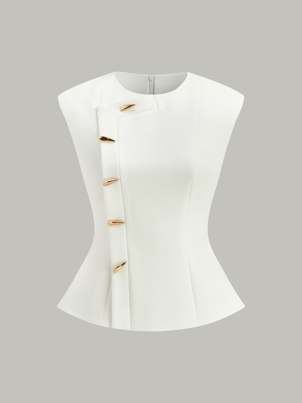 Metal Düğmeli, Kolsuz, Peplum Bluz