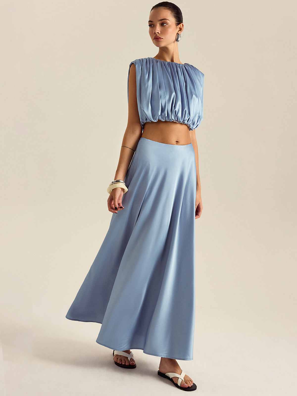 Büzgülü Crop Top Etek Takımı