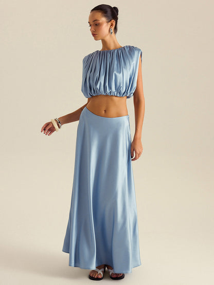Büzgülü Crop Top Etek Takımı