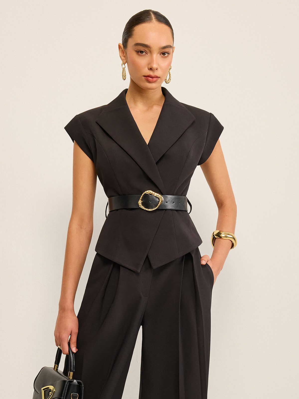 Metal Tokalı Detaylı, Kemerli Peplum Yelek