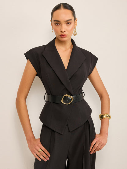 Metal Tokalı Detaylı, Kemerli Peplum Yelek
