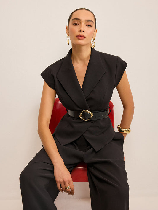 Metal Tokalı Detaylı, Kemerli Peplum Yelek