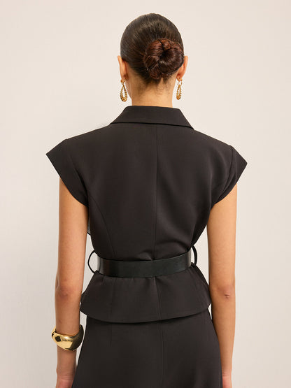 Metal Tokalı Detaylı, Kemerli Peplum Yelek