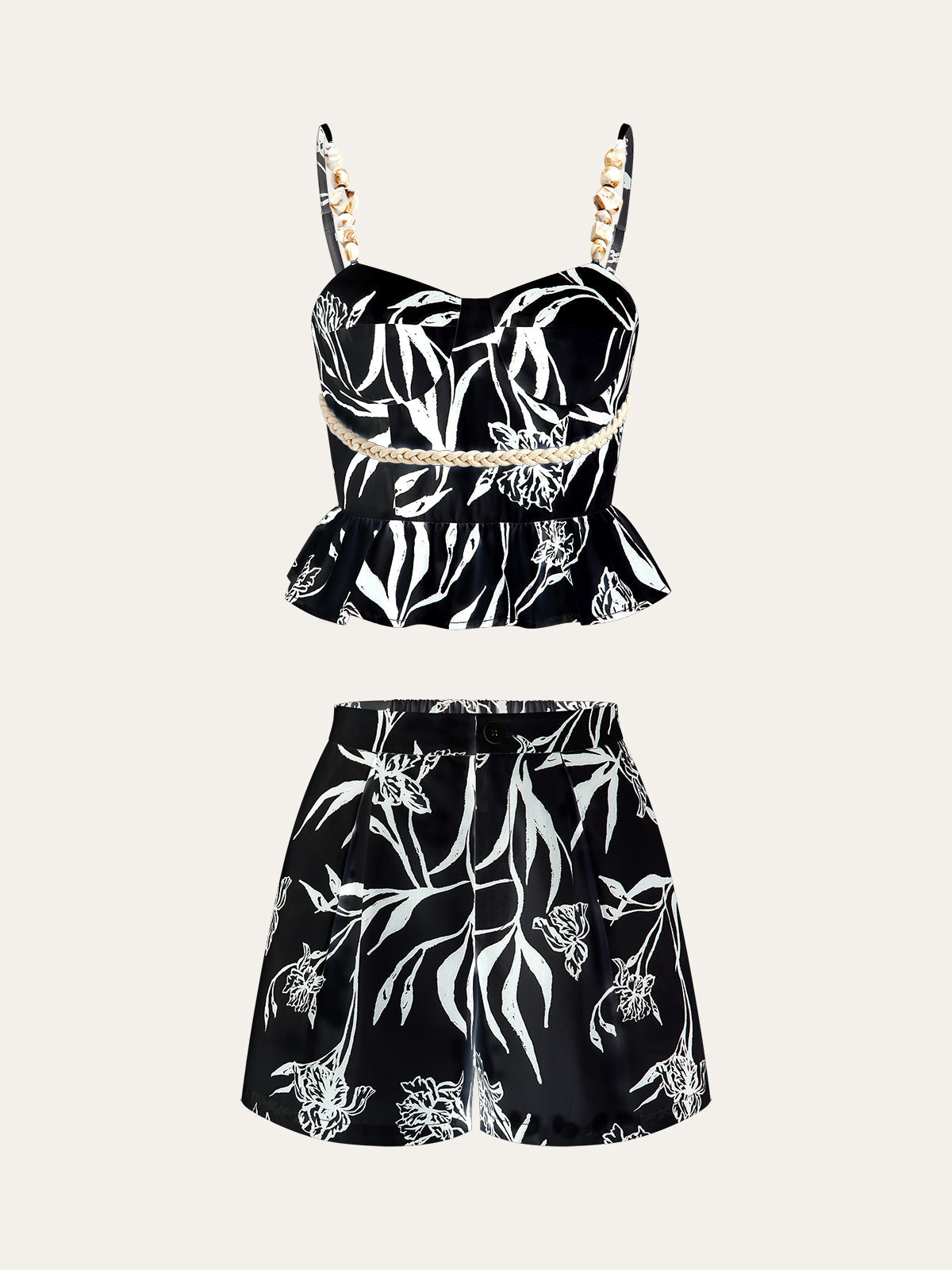 Çiçek Desenli Peplum Bluz Ve Şort Takımı