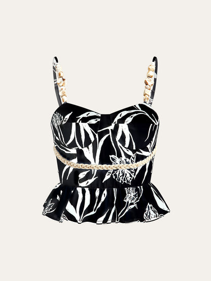 Çiçek Desenli Peplum Bluz Ve Şort Takımı