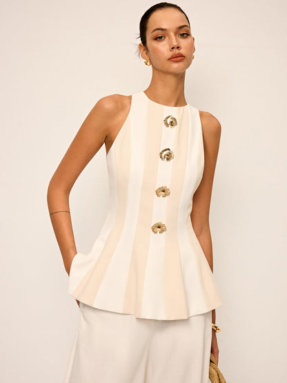 Çizgili Kolsuz Peplum Bluz