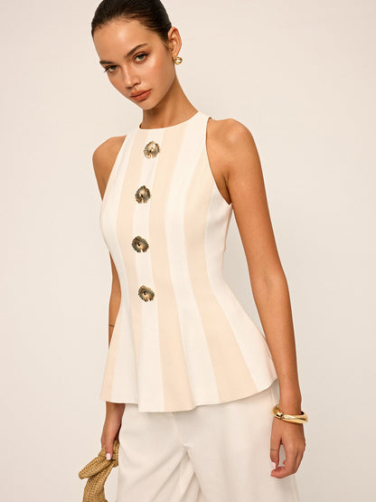 Çizgili Kolsuz Peplum Bluz