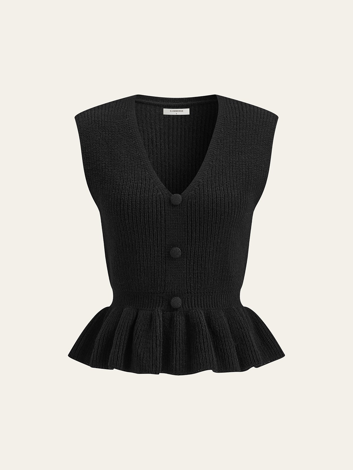 Düğmeli V Yaka Örme Peplum Yelek