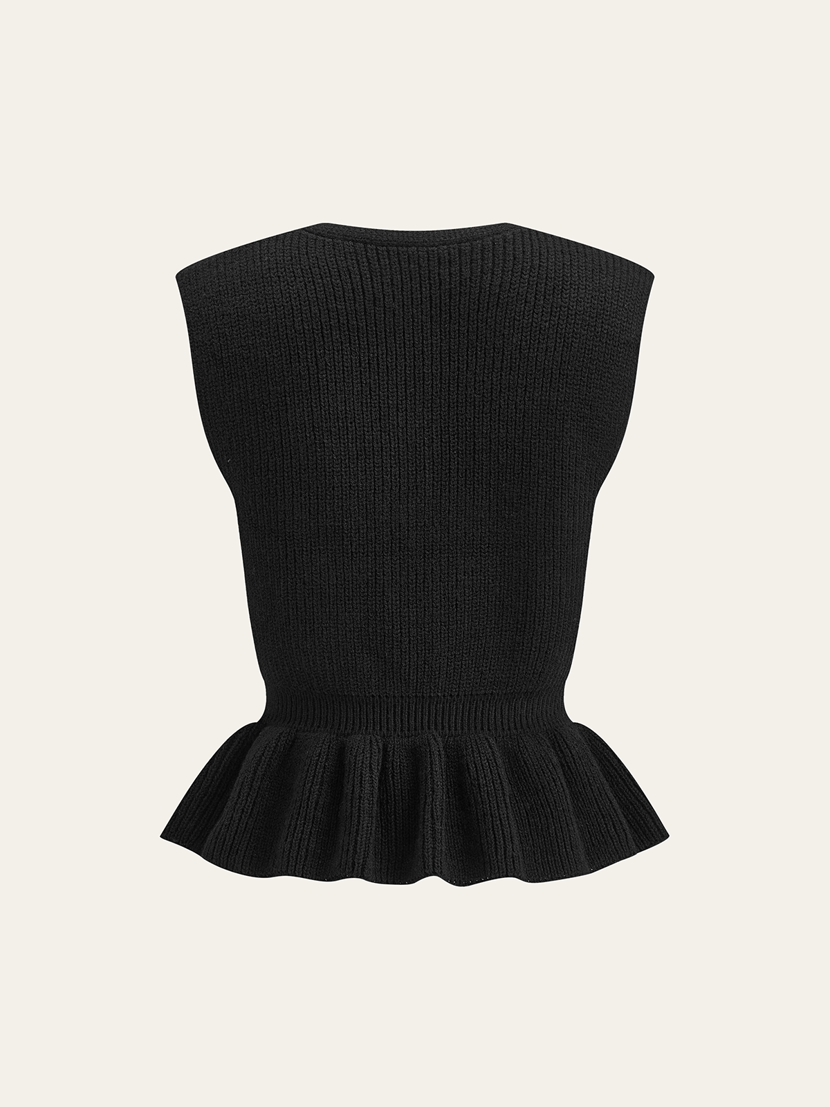 Düğmeli V Yaka Örme Peplum Yelek