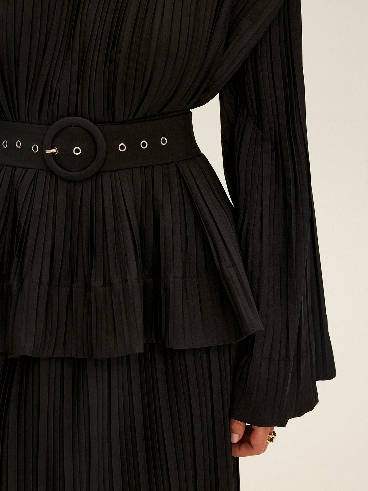 Pileli, Çan Kollu, Kemerli, Peplum Detaylı Bluz