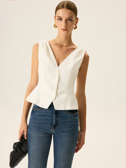 Düğmeli Önü Açık Peplum Yelek