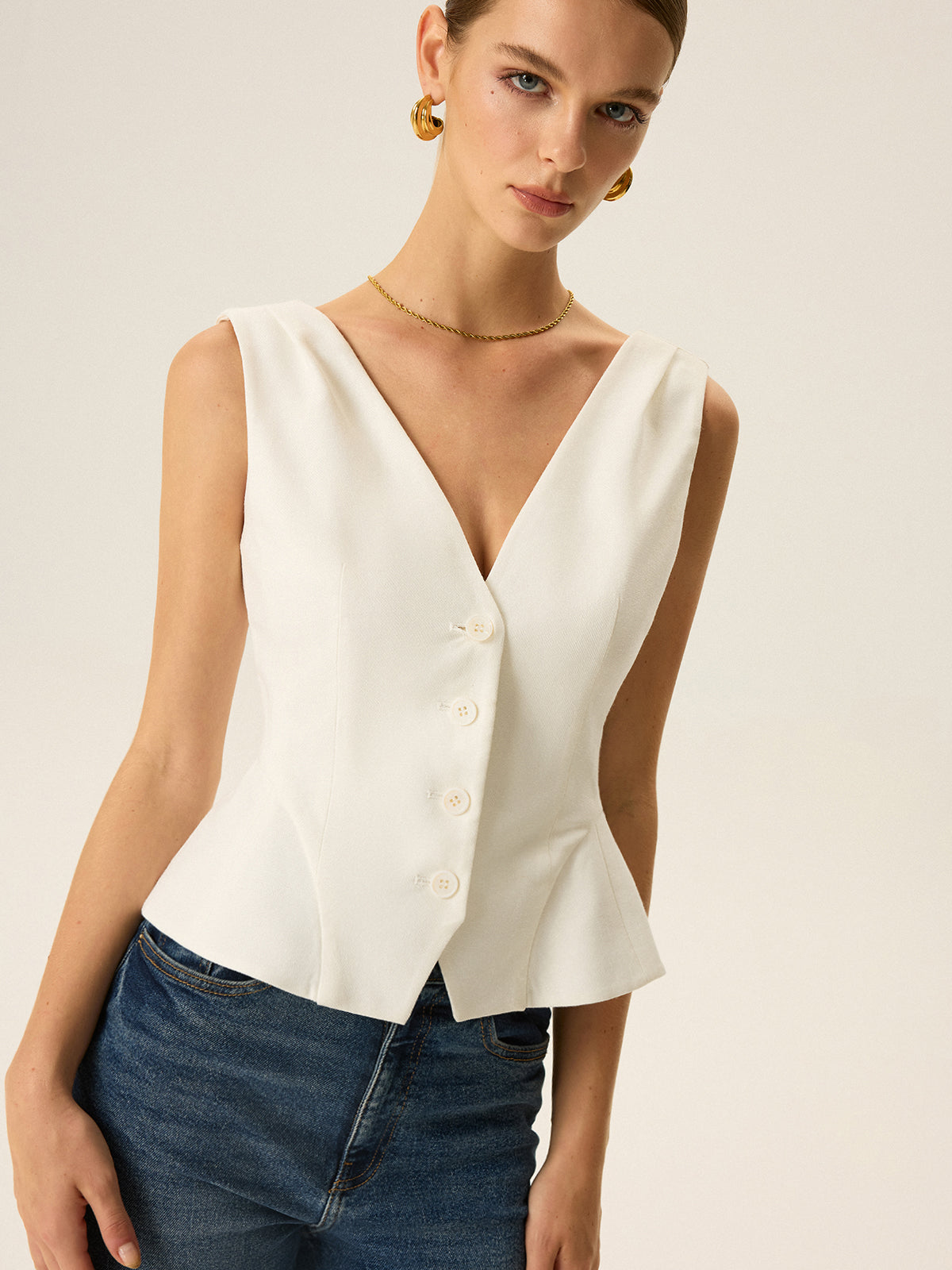 Düğmeli Önü Açık Peplum Yelek