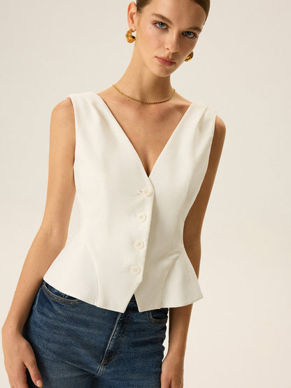 Düğmeli Önü Açık Peplum Yelek