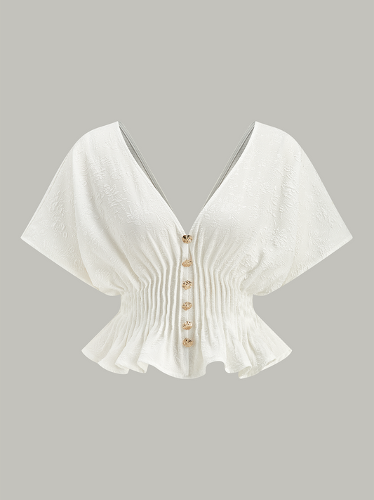 Dokulu Düğmeli Peplum Üst