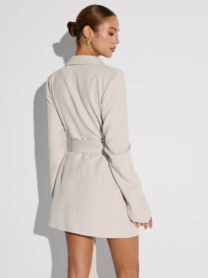 Çift Düğmeli Kemerli Blazer Elbise