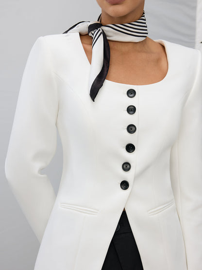 Kare Yakalı Düğmeli Blazer Ceket