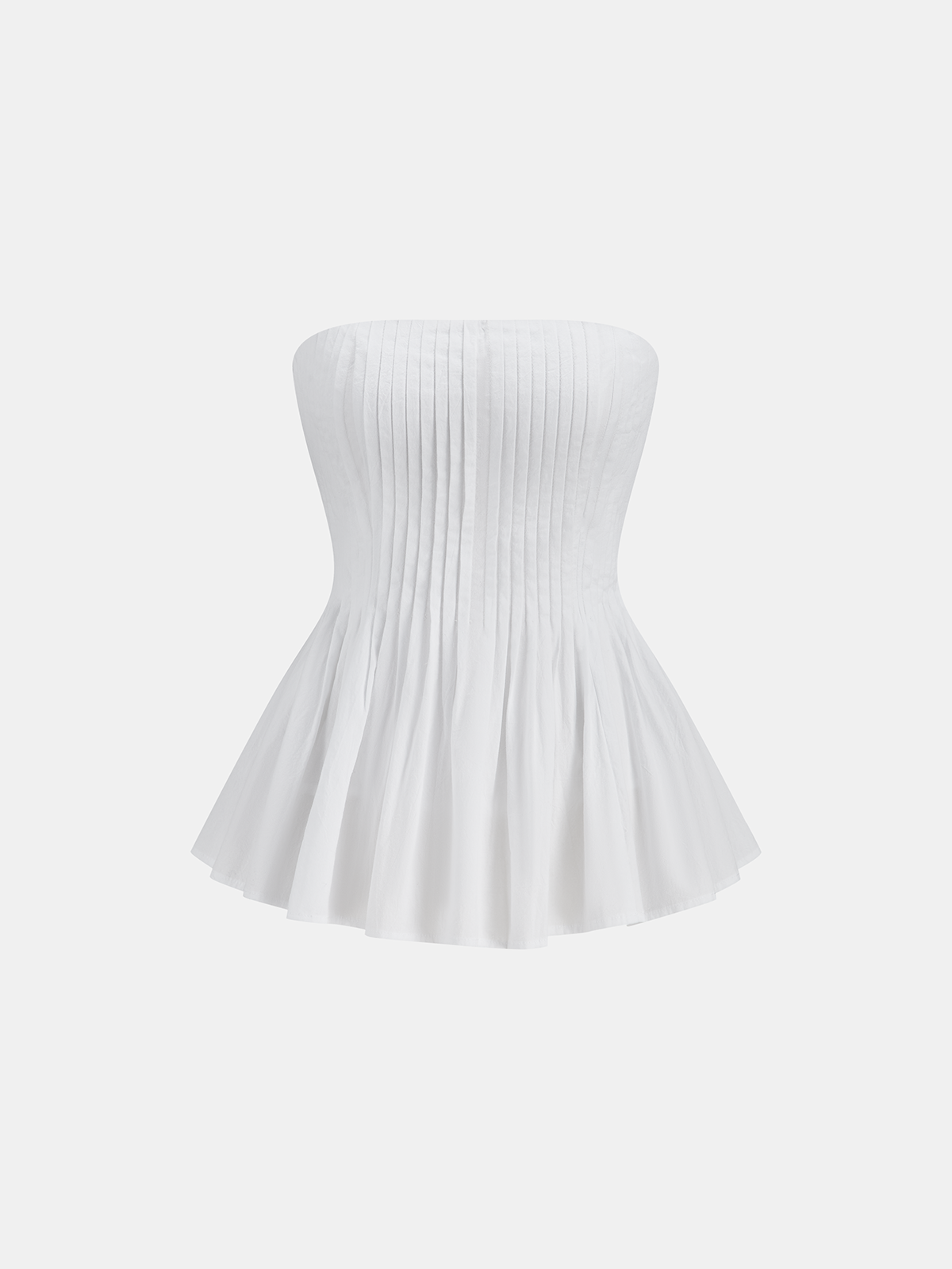 Pamuklu Pileli Askısız Peplum Bluz