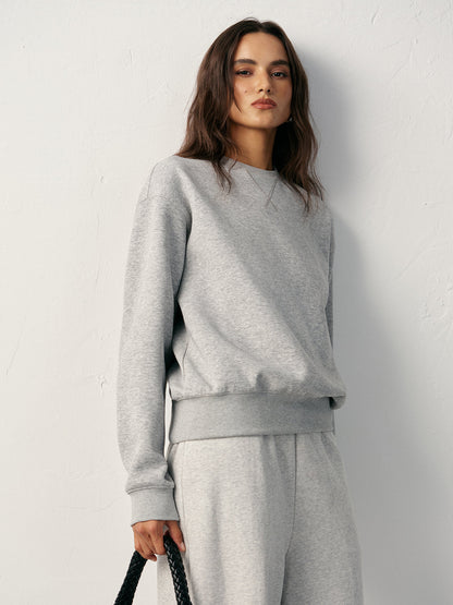 Pamuk Karışımlı Bisiklet Yaka Sweatshirt