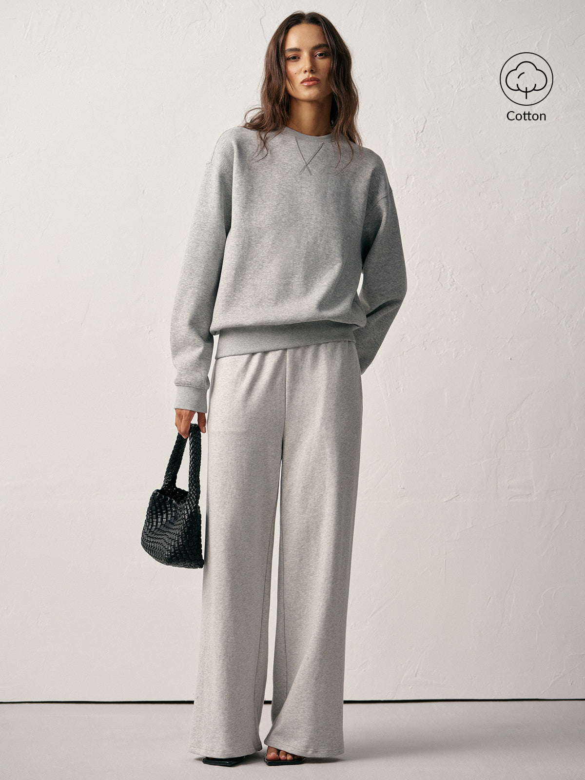 Pamuk Karışımlı Bisiklet Yaka Sweatshirt