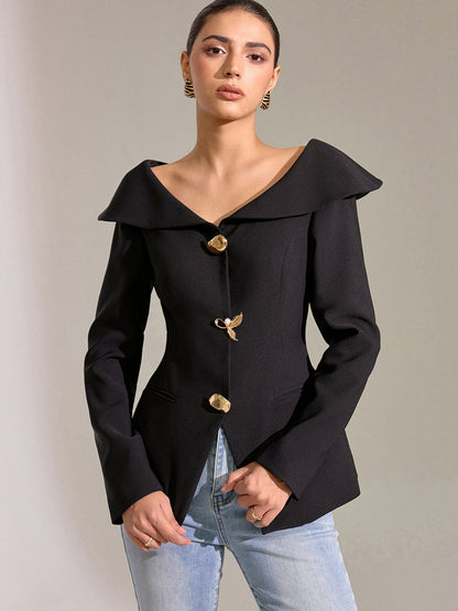 Geniş Yakalı Omuzları Açık Blazer Ceket