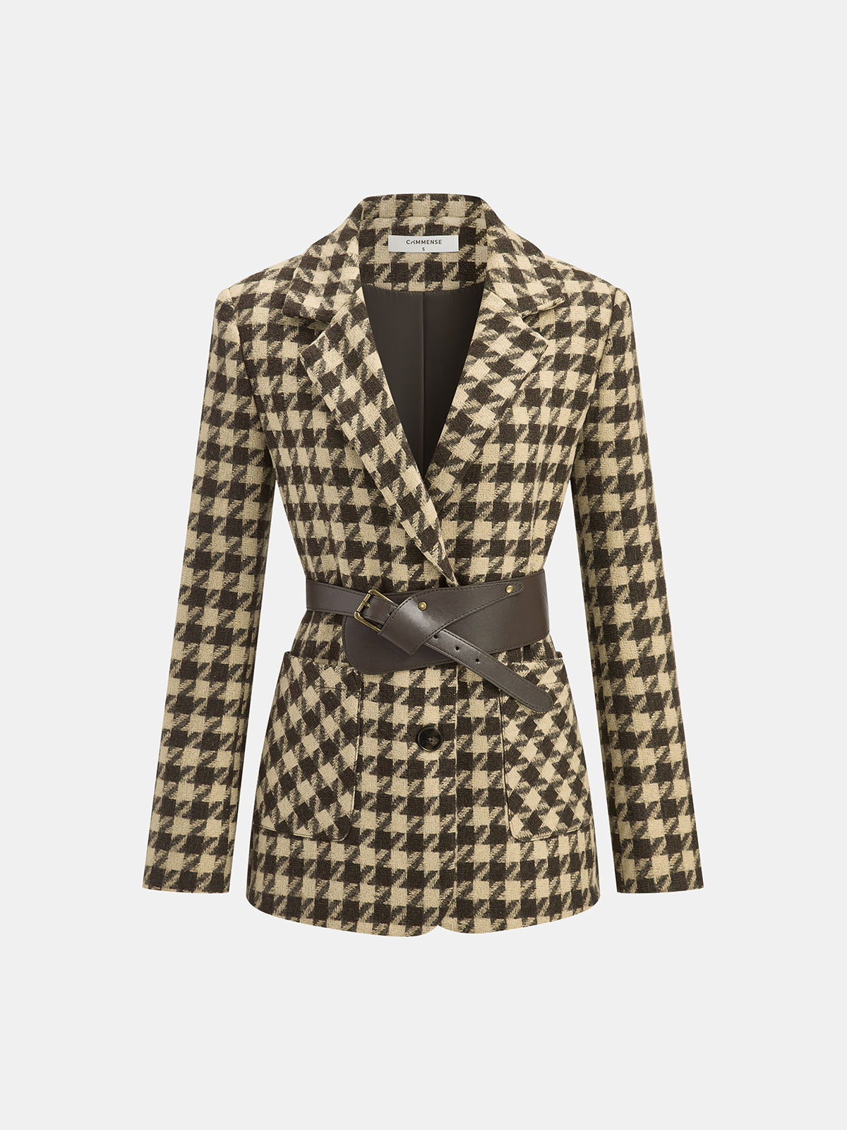 Ekose Desenli Kemerli Blazer Ceket