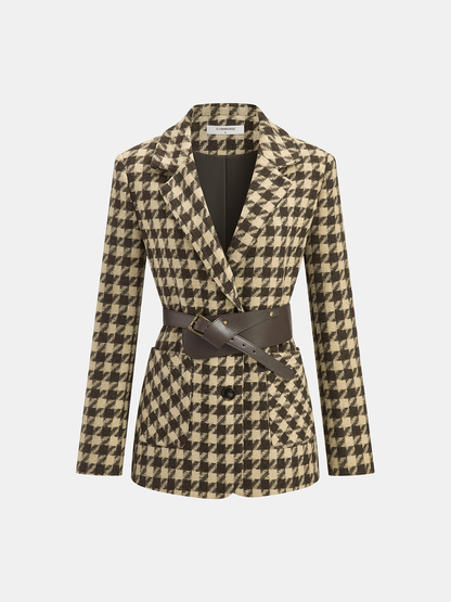 Ekose Desenli Kemerli Blazer Ceket
