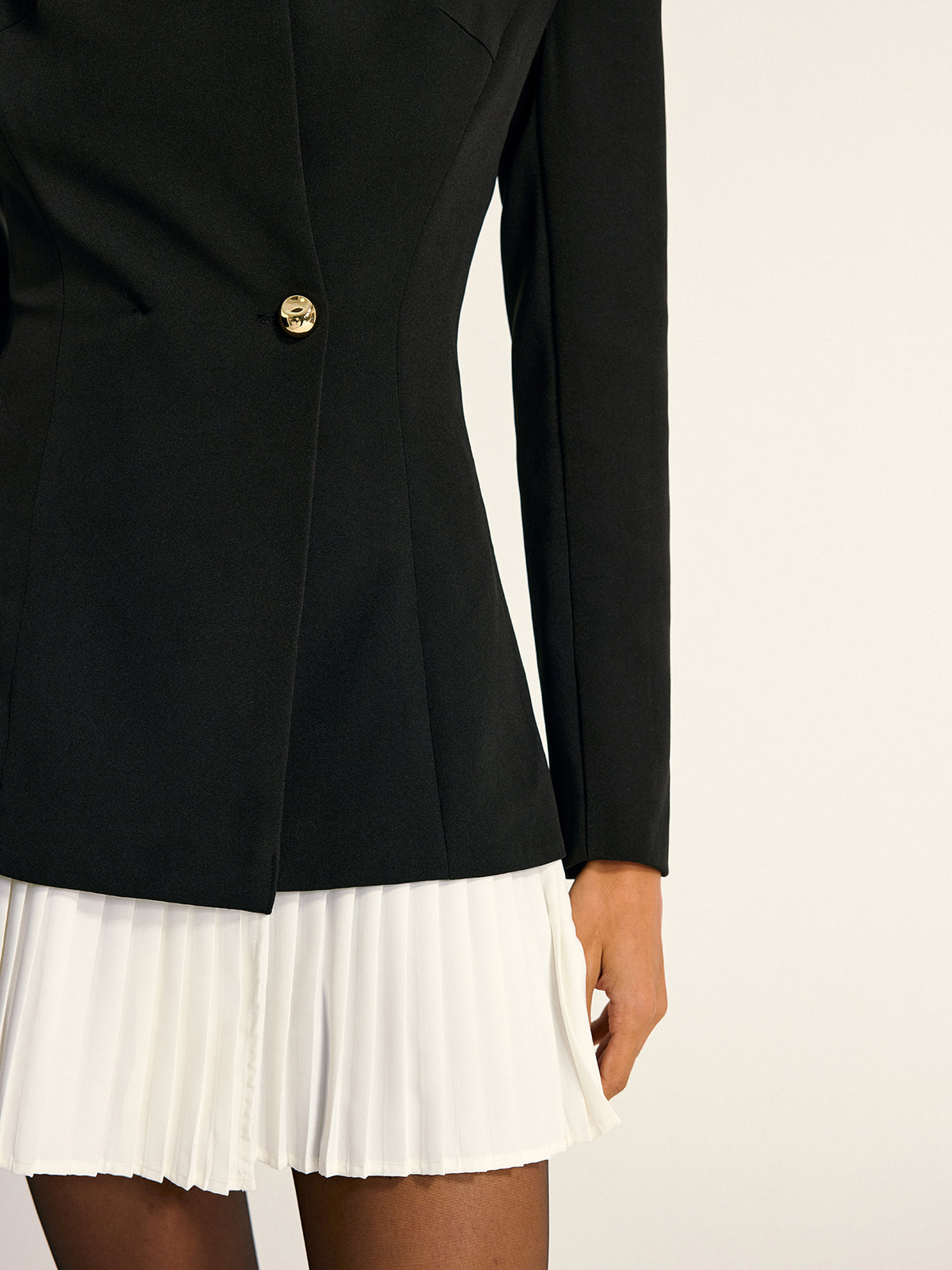 Kontrast Pileli Etekli Blazer Elbise