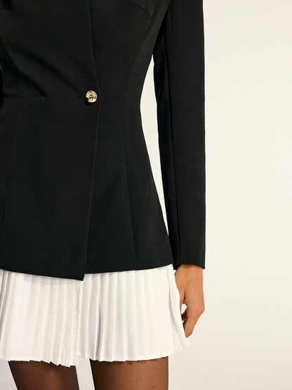 Kontrast Pileli Etekli Blazer Elbise