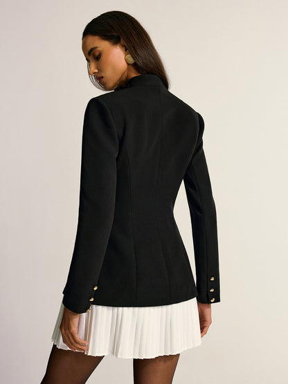 Kontrast Pileli Etekli Blazer Elbise