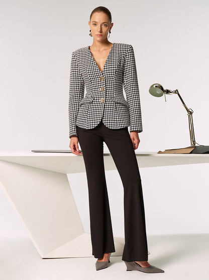 Metal Düğmeli Ekose Blazer Ceket