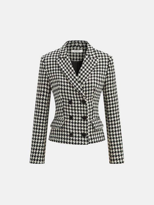 Ekose Tüvit Çift Düğmeli Blazer Ceket