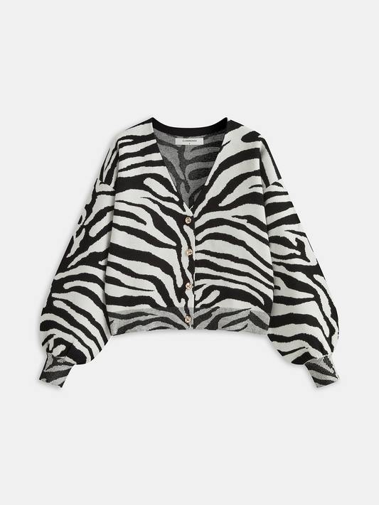 Zebra Desenli Kabarık Kollu Hırka