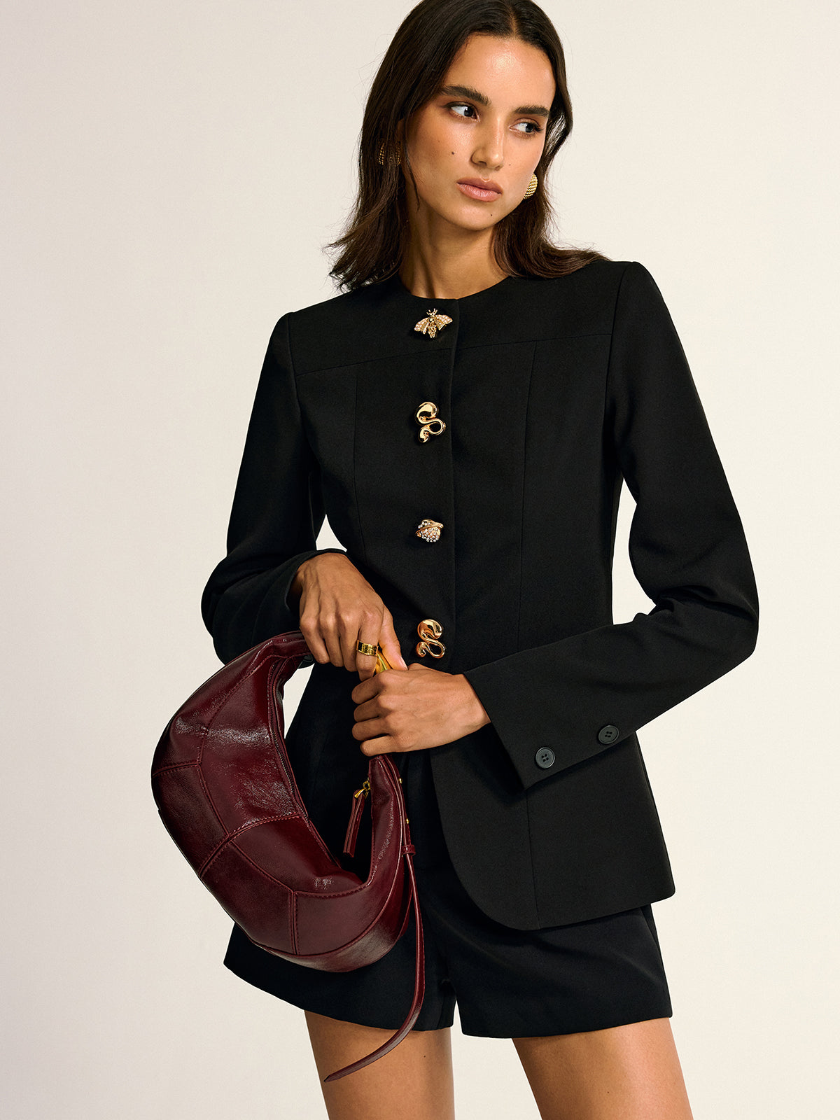 Metal Detaylı Bisiklet Yaka Blazer Ceket
