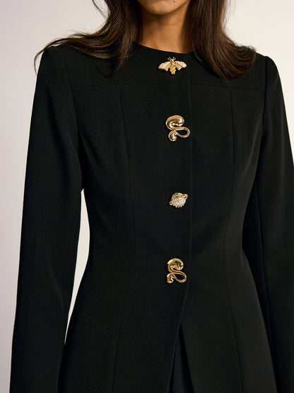 Metal Detaylı Bisiklet Yaka Blazer Ceket