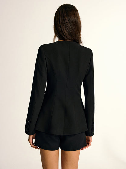 Metal Detaylı Bisiklet Yaka Blazer Ceket