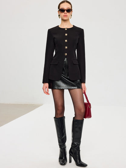 Yırtmaçlı Etekli Metal Düğmeli Blazer Ceket